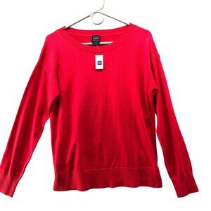 NWT Gap Merino Wool Blend Sweater Womens M Boat‎ Neck Bright Pink Split Hem